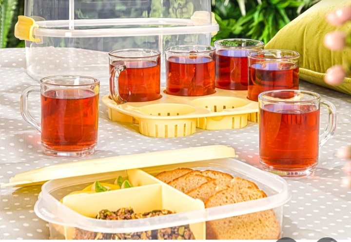 سرویس چای خوری ۶ نفره مسافرتی  پاستیلی لیمون