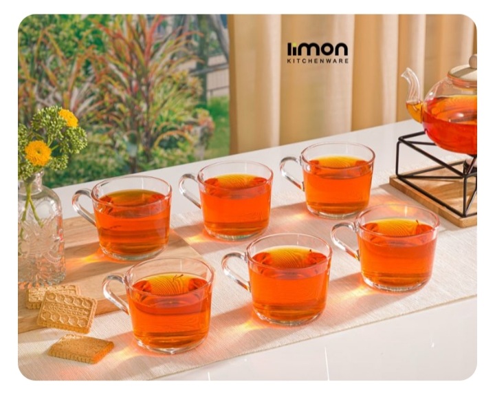 فنجان شیشه ای دسته دار ۲۸۵ سی سی لیمون