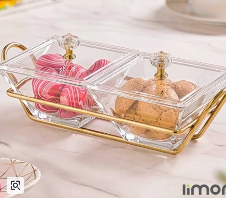 اردوخوری شیشه ای ۲ خانه مربع لیمون