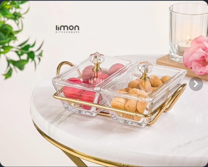 اردوخوری شیشه ای ۲ خانه مستطیل لیمون