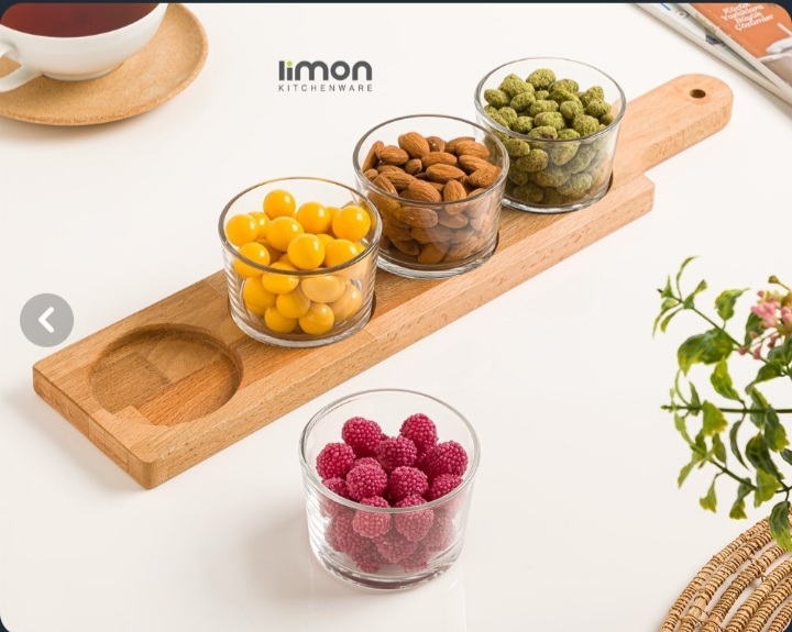اردوخوری پایه چوبی ۴ عددی گرد لیمون